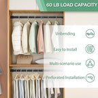 Closet Rods for Hanging Clothes, 1.3 Inch Diameter Heavy Duty Closet Rod 17-75 Inch Adjustable Clothes Hanging Bar Metal Black Shower Curtain Rods for Closet, Wardrobes, Bathroom, Windows