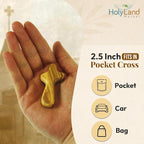 Holy Land Market 5 Olive Wood Crosses From the Holy Land - 2.5 Inch Pocket Palm Crucifix | Handmade Jerusalem, Bethlehem Israel - Gifts by Christians with Certificates -Holy Land Olive Wood Cross x5