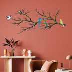 ESTART Metal Birds Wall Art, Metal Vivid Birds on Branch Silhouette Wall Decor Black Leaves with Bird Outdoor Hanging Wall Sculpture for Home Balcony Garden (Bright Color, Small)