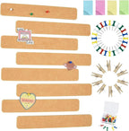 Vuzvuv 8 pcs Bulletin Board Bar Strips with 50 Pushpins & 10 Wooden Clip pins，Self Adhesive Cork Board for Wall，Felt Pin Board for School，Office Decor(Camel-Brown)