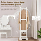 Solid Wood Clothes Rack with 2 Shelves & 4 Hooks for Hanging Clothes Garment Wallets Hats, White Clothing Rack Heavy Duty Coat Rack Freestanding with Storage Hall Tree for Hallway Bedroom Living Room