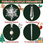 Christmas Tree Decorations 18Pcs(Ready to Hang), Acrylic Crystal Ornaments for Christmas Tree- Hanging Christmas Snowflake Decorations for Xmas Decor, Weddings, Frozen Birthday Parties