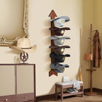 Cowboy Hat Holder for Wall 6 Pieces Arrow Solid Wood with Metal Western Hat Rack Wall Decor Hat Organizer Hanger Storage for Entryway Closet Living Room Bedroom Cherry Brown