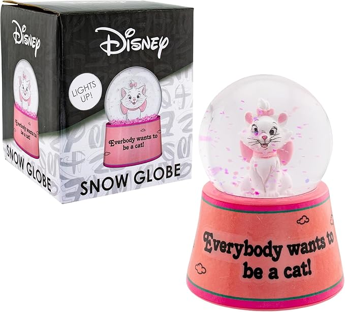 Disney Aristocats Marie Everybody Wants to Be A Cat Mini Light-Up Snow Globe with Swirling Glitter | 3 Inches Tall
