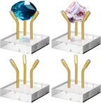 Weysat 4 Pack Clear Acrylic Display Stand, Metal 3 Peg Rock Display Easel Stands for Fossil Coral Crystal Geodes Rock Mineral Agate Small Collectibles Acrylic Holder (2”x2”x2”,Gold)