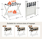 Fully Assembled Luggage Rack for Guest Room, Bamboo Foldable Suitcase Stand with Storage Shelf, Luggage Stand with 5 Nylon Straps, Luggage Holders for Guest Room Bedroom Hotel, White, 1 Pack
