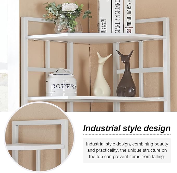 HOMISSUE Corner Shelf, 6 Tier Tall Narrow Bookshelf 76.9", Industrial Corner Bookcase with Storage for Home Office Living Room and Bedroom, White