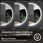 DUMOS 28 Inch Round LED Bathroom Mirror with Lights, Circle Vanity Mirror with Anti-Fog, Dimmable, 3-Color Light, Front Light and Backlit, Memory Function, Tempered Glass