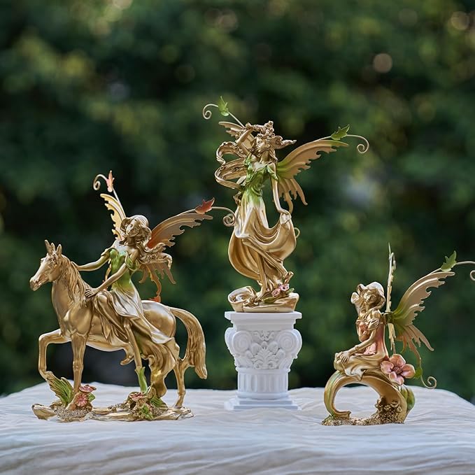 Elegant Fantasy Decor, Hand-Painted Angel Figurine Graceful Fairy Sculpture for Bookshelf, Mantel, Indoor Outdoor Decor, Thoughtful Gift for Women, Girls (Lifting Skirt)