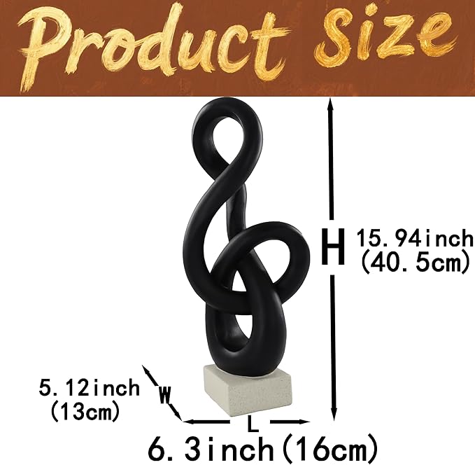 16" Modern Abstract Ribbon Decorative Sculpture, Knot Sculptures,Home Decor,Coffee Table Statues,Dining Living Room Desk Decor,Musical Note,Black