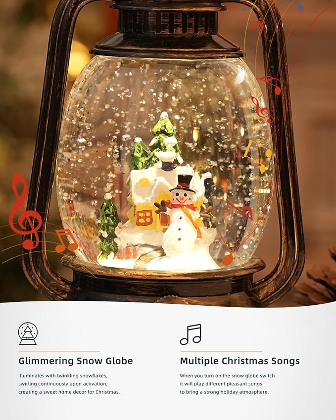 Christmas Decorations Snowman Snow Globes Musical Light Up 6H Time Glitter Globe Village Christmas Snow Globes Snowman Decor Gifts