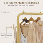 OUTBROS Coat Rack, Portable L-shaped Clothes Rack with Hook, Modern Hanger, Sturdy Freestanding Metal Clothing Rack, Used in Bedroom, Entrance and Living Room, 15.3 x 10.2 x 70.8 inch, Gold