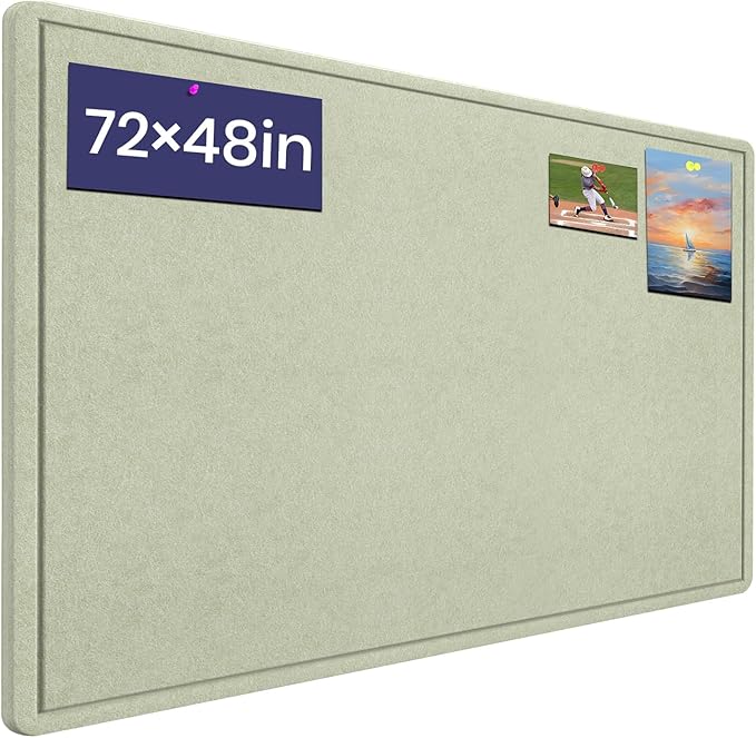 Large Bulletin Board, 72 X 48 inches Cork Board with 30 Pushpin, 6' x 4' Felt Cork Board Notice Pin Board, Self-Adhesive Vision Board Mood Board Foldable Photo Board for Wall - Sage Green