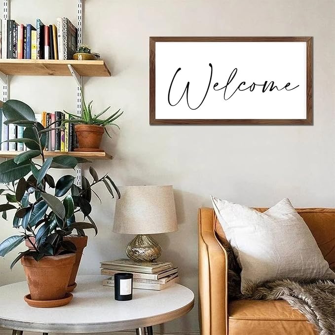 Bible Verse 12x22in Framed Wood Sign with Positive Quotes Welcome Retro Style Apricot Frame Wooden Plaque Birthday Housewarming Gift for Cottage Shelf Garden Yard Farmhouse Porch Cafe Bar Wall Decor