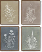 Framed Boho Botanical Wall Art for Living Room, 4 Piece Rustic Floral Canvas Painting Prints, Vintage Minimalist Neutral Flower Artwork for Modern Farmhouse Bedroom Dining Room Office Wall Decor