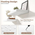 40 Inch Long Floating Shelves for Wall Set of 2, 12"D Wood Grain Bathroom Shelves with Invisible Brackets, Easy Install Engineered Wood Storage Shelves for Kitchen, Living Room, Bedroom, White Finish