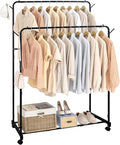 AT-VALY Double Rod Clothing Rack with wheels,Garment Rack for Hanging Clothes,Multi-functional Bedroom Clothes Rack (Black)