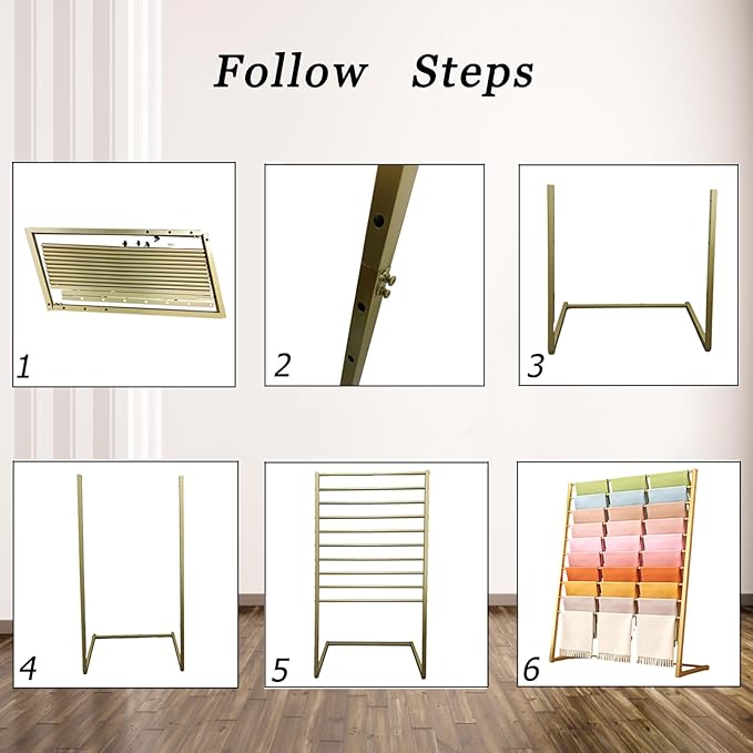 10 Tier Metal Scarf Holder Organizer, Freestanding Display Stand for Retail Store, Towel and Belt Hanging Rack