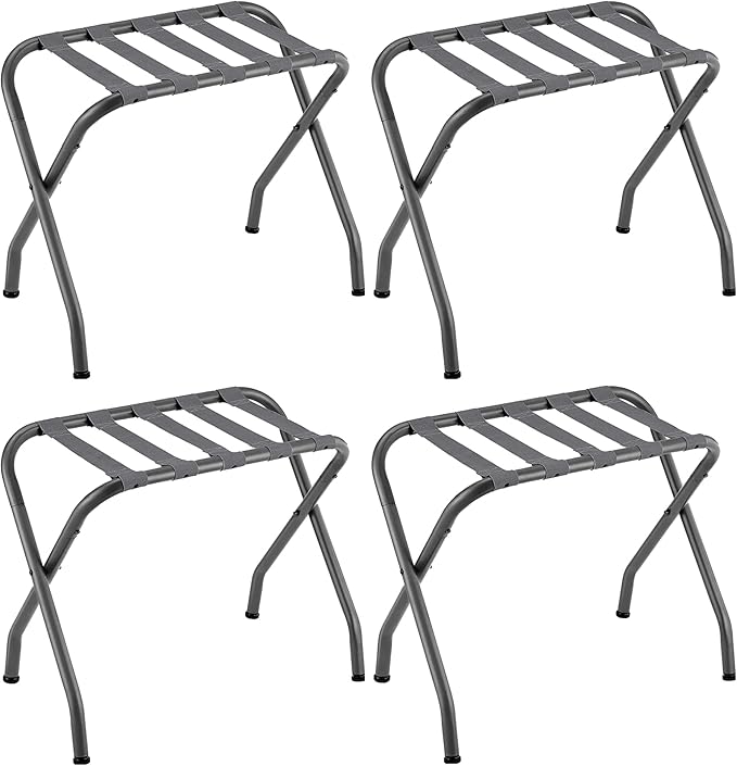 SONGMICS Luggage Rack, Pack of 4, Luggage Racks for Guest Room, Suitcase Stand, Steel Frame, Foldable, for Bedroom, Gray URLR64G04