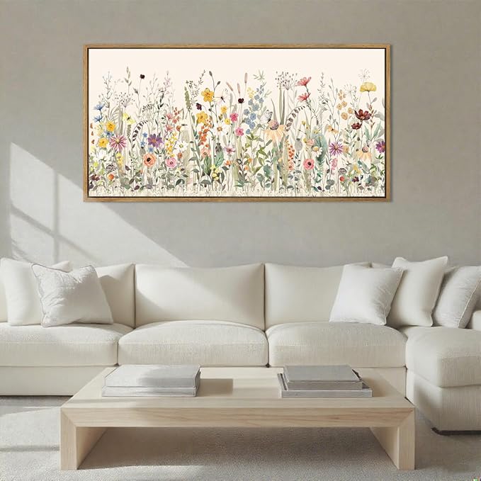 Large Floral Wall Art Framed Colorful Wildflower Wall Paintings Flower Artwork Floral Art Prints Wildflower Pictures Flowers Wall Decor for Living Room Bedroom Office Farmhouse 20x40 Inches Gift