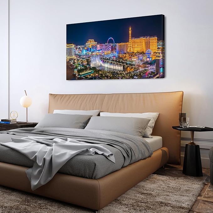 AIYISU Las Vegas Wall Art Skyline Cityscape Picture Wall Decor City Lconic Landscape Picture Nevada Sign Canvas Prints Painting Poster Modern Artwork for Bedroom Living Room Home Decoration 24x48”