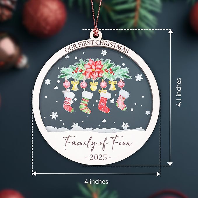 Baby First Christmas Ornaments 2026, Family of Four Ornament, Newborn Baby Gifts for Couples, Baby Announcements Ideas, First Time Parents Mom Dad Gifts, Our First Christmas Decoration Ornament