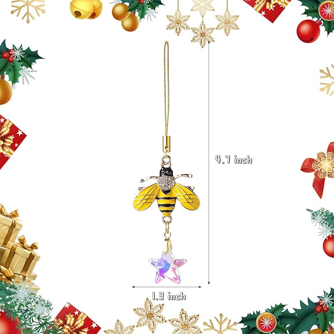 5PCS Hanging Decorations Xmas Tree Hanging Metal Bee Ornaments Gold Bee Mini Crystal Prism Suncatchers for Party Wedding Home Decor