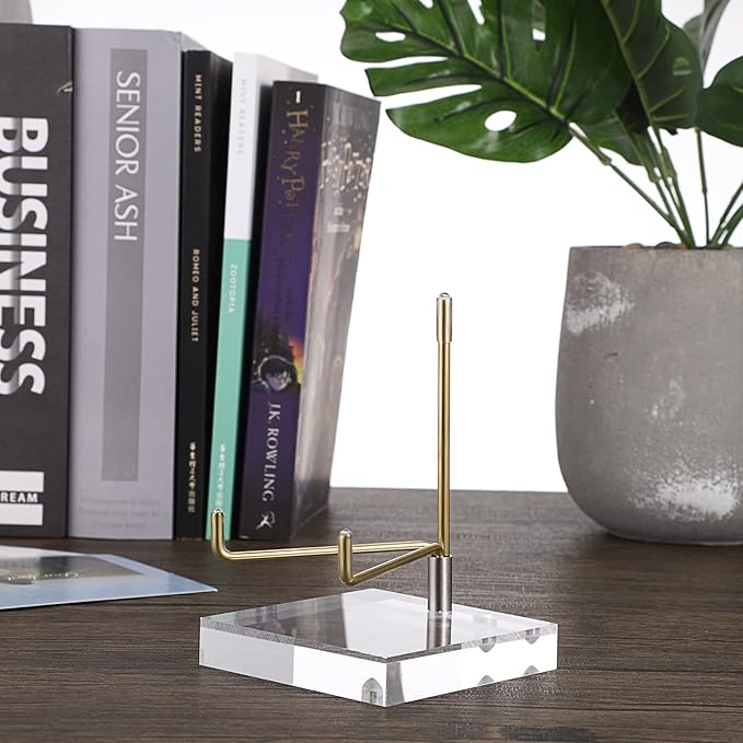 Hipiwe Clear Acrylic Display Stand Holder with Adjustable Metal Arms Display Easel Stands for Gemstones Fossils Minerals Agate Slabs Plates Crystals Saucers Collectibles, 3.1x3.1x4.5 inch