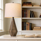 PoKat 23.5'' Table Lamps Set of 2 for Bedroom, Farmhouse Nightstand Lamps for Living Room, Rustic Bedside Lamps with Linen Lampshade for Side Table Office Hallway Entryway Dark Wood-Like (Brown)