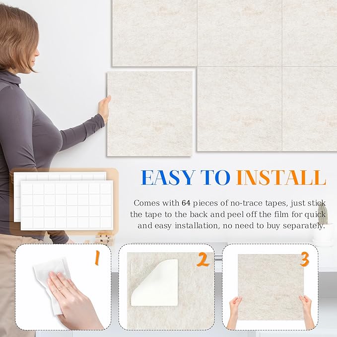DOLLAR BOSS Large Cork Board for Wall 48" x 36" x 0.5" Bulletin Board 12 Packs Cork Board Tiles Self Adhesive Felt Wall Tiles with Pushpins, Corkboard for Office Pin Board Tack Board, Beige