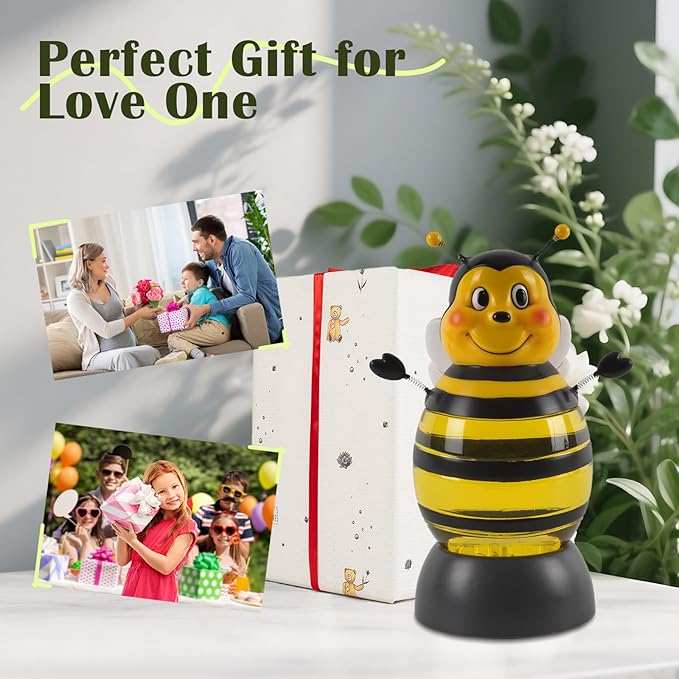 Summer Bee Snow Globe Decor with 6H Timer, Swirling Glitter Bee Snowglobe Spring and Summer Figurine Decorations, USB/Battery Operated, for World Bee Day Spring Holiday Home Decor and Gift