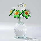 Crystal Bird & Forget-Me-Not Flower Figurine,3x4 inch Glass Flower Collectible Ornaments for Home Decor Table Centerpiece Glass Bouquet Flowers Keepsake Gifts for Women （Green）