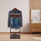 Wooden Suit Valet Stand | Freestanding Clothes Rack with Drawer & Sturdy Base, Ideal for Home Office Hotel