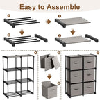 6 Cube Storage Organizer with Shelf Back to School Boxes 11 Inch Toy Storage Bins Closet Organizers Drawers Fabric Dresser for Playroom Books Bedroom Dorm Kitchen (Grey)