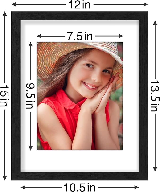 Vittanly 11x14 Picture Frames Set of 9, Display 8x10 Pictures with Mat or 11x14 without Mat, Photo Frames for Wall or Tabletop with Plexiglass, Engineered Wood, Black&Brown&Distressed White