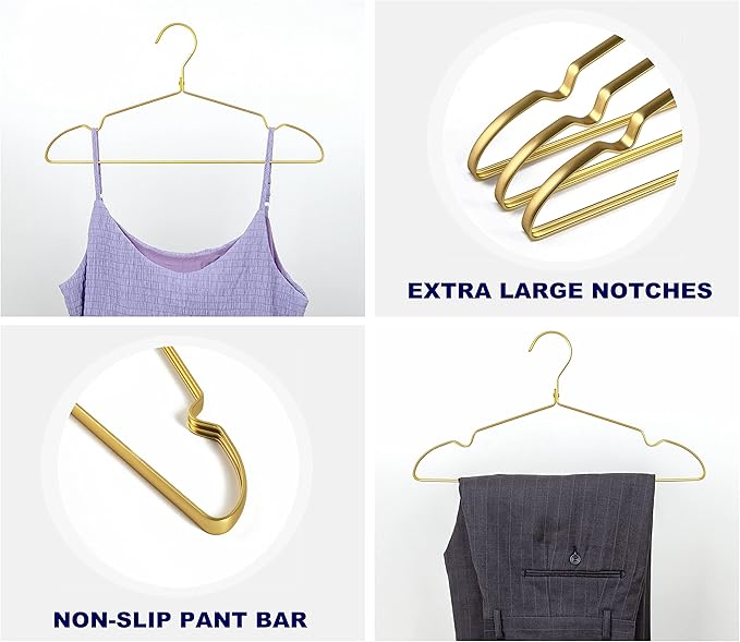 Amber Home 20 Pack Premium Matte Gold Aluminum Coat Hangers, 16.5” Extra Smooth & Durable Metal Shirt Dress Hanger, Light & Sturdy Metal Rack for Jacket Trouser Pant Slack