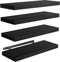 AMADA HOMEFURNISHING Floating Shelves, Paulownia Wood Wall Shelves for Bathroom/Living Room/Bedroom/Kitchen/Home Office, Natural Wood Floating Shelf for Home Storage & Organization, Set of 4, AMFS40B