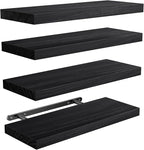 AMADA HOMEFURNISHING Floating Shelves, Paulownia Wood Wall Shelves for Bathroom/Living Room/Bedroom/Kitchen/Home Office, Natural Wood Floating Shelf for Home Storage & Organization, Set of 4, AMFS40B