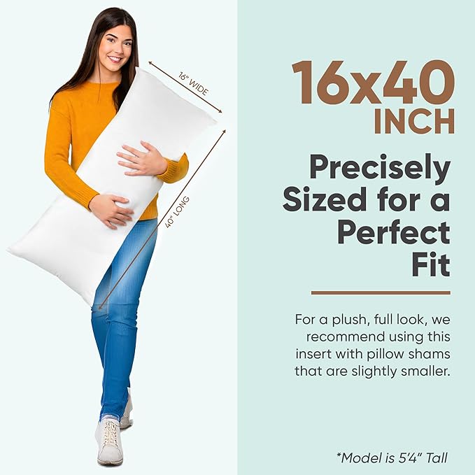 Pillowflex Synthetic Down Pillow Insert - 16x40 Down Alternative Pillow, Ultra Soft, Large Rectangle Body Sleeping Pillow, Lumbar, Long, Back - 1 Decorative Pillow Form