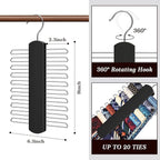 2 Pack Tie Rack for Closet, Premium Wooden Necktie Organizer Storage Tie/Belt Hanger, 360 Degree Swivel Space Saving Ties Holder for Men Hanging 40 Ties Black