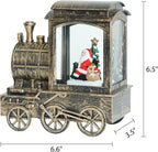 Music Snow Globe Train Lantern with Music and Timer, Battery Operated and USB Cable Santa Lighted Snow Globe Spinning Water Glitter (Bronze, USB Included)