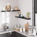 BAMEOS 47in Floating Shelves, Black Wall Mounted Wooden Shelves with Invisible Brackets Set of 2