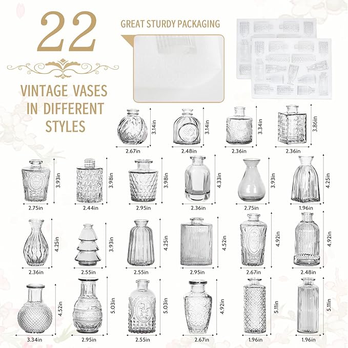 Mini Bud Vases Centerpieces for Tables,Clear Bud Vases for Flowers,Small Flower Vases Suitable for Birthday Party,Anniversary,Wedding Reception,Baby Shower (Clear, 22PCS)