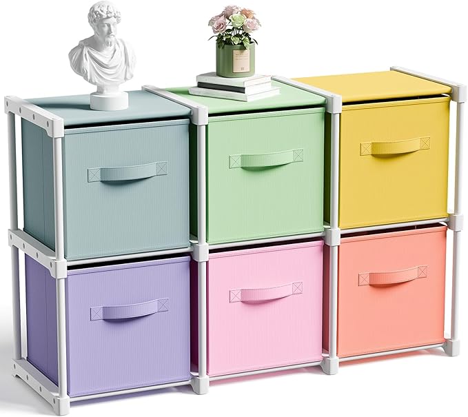 6 Cube Storage Organizer with Shelf Back to School Boxes 11 Inch Toy Storage Bins Closet Organizers Drawers Fabric Dresser for Playroom Books Bedroom Dorm Kitchen (Multiple Colors)