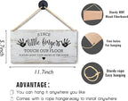 Wall Pediments Shoes Off Sign,Shoes Off Sign for Front Door,Since Little Fingers Touch Our Floor Door Sign,Shoes Off Hanging Welcome Sign for Front Door,12x6 Inches，Wood Grain-2