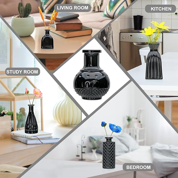 Brajttt Glass Bud Vase Set of 18,Glass Vintage Vases for Flowers,Black Bud Vases in Bulk for Rustic Wedding Decor,Table Centerpieces,Decor Centerpiece for Bathroom
