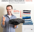 Vacuum Compression Bags for Travel with Electric Pump, Space Saver Vacuum Seal Bags for Clothing with IPX8 Waterproof Zipper, Reusable & No Odor for Suitcase and Backpack, Gray (2PC+Pump)