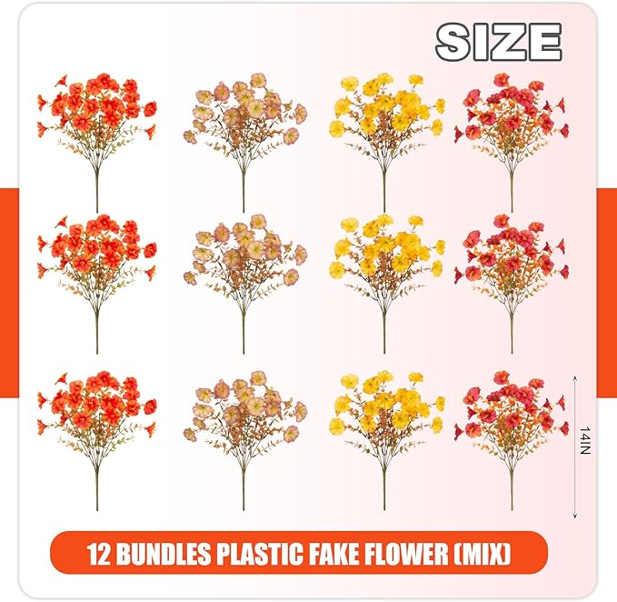 Fake Flowers Artificial for Outdoor Decoration Autumn Silk Flower UV Resistant, 12 Bundles Faux Morning Glory with Eucalyptus Greenery for Indoor Garden Planters Patio Window Home Decor, Mix