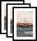 14x20 Picture Frame 3 Pack - Black Poster Frame Display Pictures 11x17 with Mat or 14 x 20 Without Mat for Wall Hanging Horizontal and Vertical