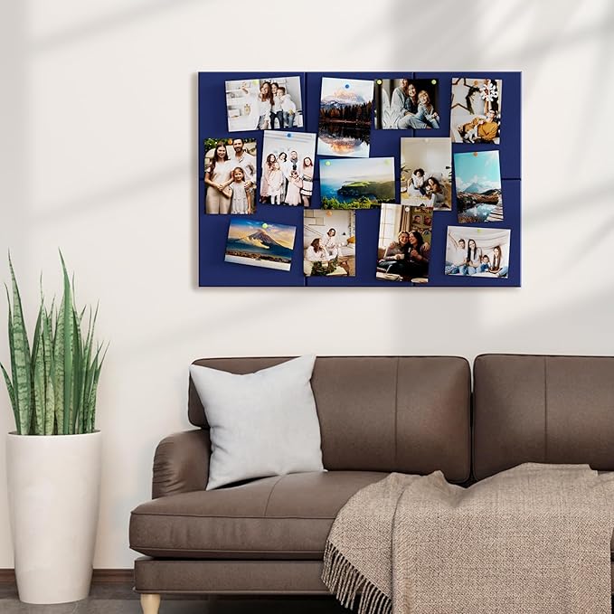 MaxGear Large Cork Board for Wall 36" x 24", Dark Blue Bulletin Board, 6 Pack Felt Wall Tiles with Pushpins, Cork Boards for Office Pin Board Tack Board Cork Boards